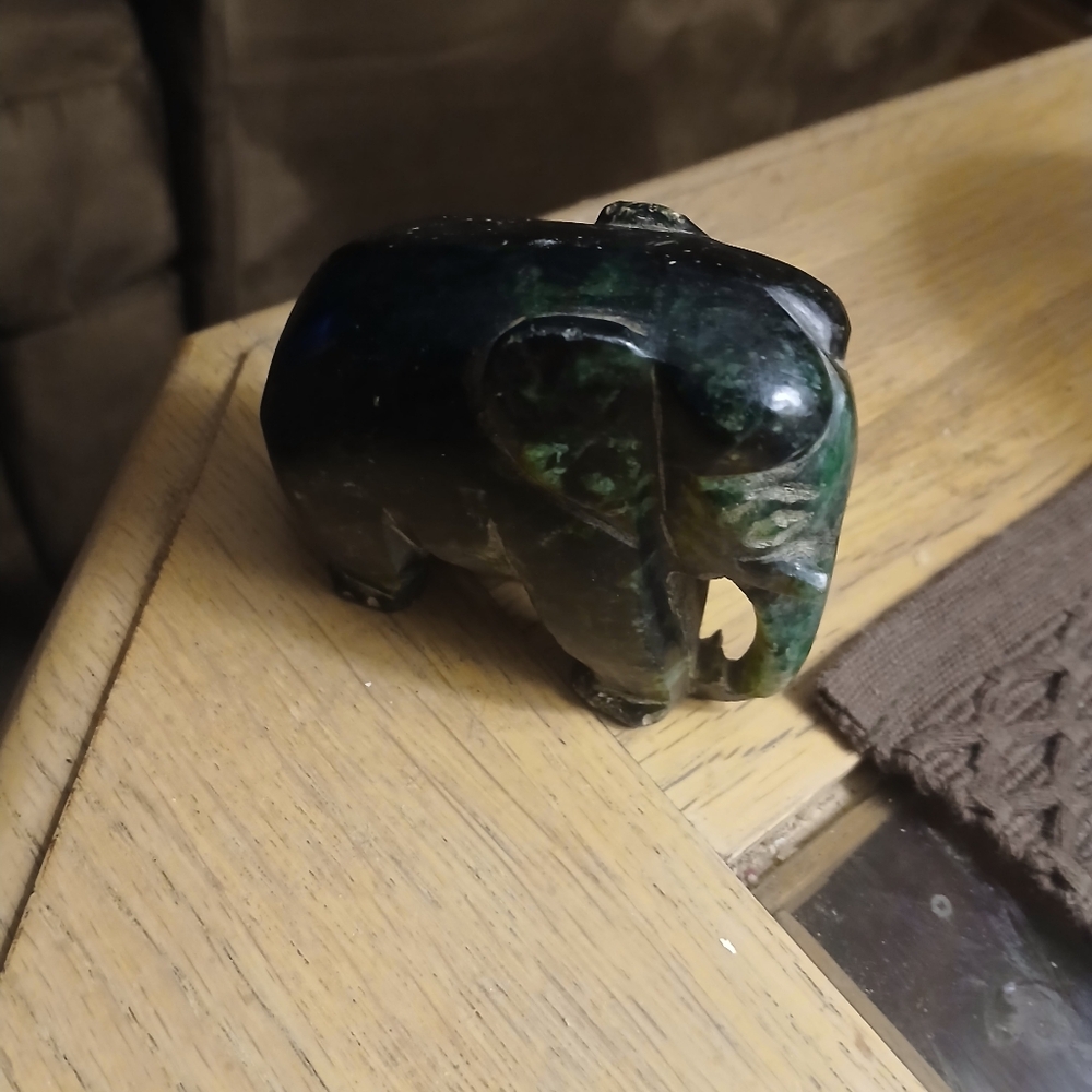 Green Stone Elephant Figurine